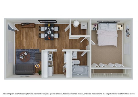 Floor plan for 1 bed, 1 bath, 625 sqft